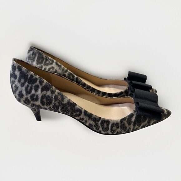 Vintage Talbots Leopard Print Bow Heels Women’s 6.5 AA Leather Sole Kitten Pumps - Picture 2 of 7